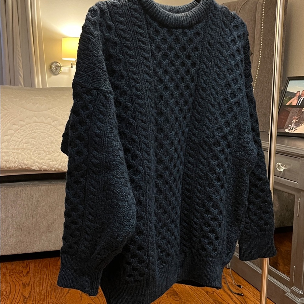 Deep Blue Irish Wool Cable Knit Sweater